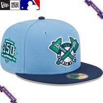 [미국정품] 907440 스냅백 캡모자 MLB [애틀랜타 브레이브스] 뉴에라 Green Undervisor 59FIFTY Fitted Hat - Light Blue/Navy