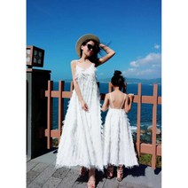 MVQZZ003 엄마랑 딸 맘커플 봄신상 모녀 여아 키즈 아동 커플룩 비치 나시 캉캉 롱원피스 자외선차단 가디건 세트 등하원룩