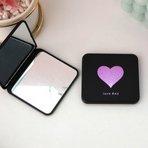 일호장신구 사각 블랙 접이식 휴대용 손 거울 반짝 펄 있는 고양이 별 달 하트 검정 휴대거울, 사각블랙접이식휴대용손거울(하트), 1세트