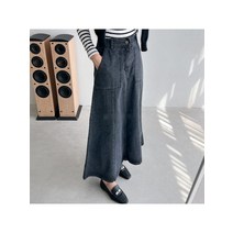 캐주얼 뒷밴딩 난스판 절개 플레어 데님롱스커트