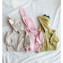 [당일발송] 키키클로젯 돌 아기 유아동 키즈 남자 여자 아이 봄 가을 간절기 아우터 베이지 핑크 연두색 동물 공룡 곰돌이 토끼 면 후드 집업 점퍼