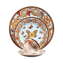 접시 그릇 YKBTP 뼈 중국 플레이트 식기 세라믹 디너 세트 도자기 디저트 스테이크 샐러드 스낵 케이크 나비 패턴