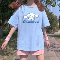 시나모롤 산리오 반팔 티셔츠 쿠로미 반팔티 귀여운 키치 프린팅 캐릭터 여름 오버핏 여자