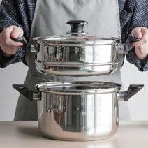 세신 퀸센스 스테인레스 스틸 이중 냄비 스팀 찜기 찜통, 02중앙유리커버 26cm