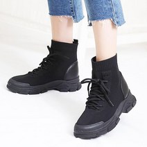 아크라 마인 여성 스판 니트 편한 하이탑 앵클 부츠 캐주얼 정장 데일리 통굽 워커 블랙