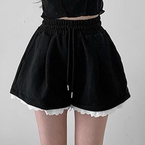여성용 밴딩팬츠 여름바지 포인트 레이스 쭈리면 반바지 데일리룩 편한바지 운동복 릴리밑단레이스쭈리반바지