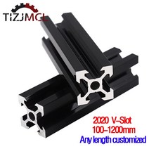 2020 V-슬롯 알루미늄 프로파일 압출 프레임 블랙 100-1200mm CNC 3D 프린터 카메라 슬라이더 레이저 조각용 EU 표준, 100mm