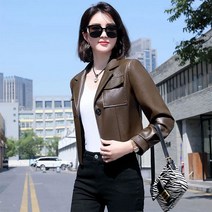 FANSYLI 여성 봄가을 원버튼 숏가죽 슬림 라이더 가죽자켓 코트 W7J15