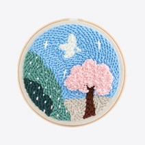 펀치 니들 DIY 만들기 원형 키트, 02_식물과 자연, PH163.핑크 나무와 새