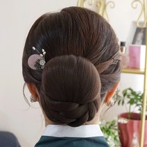 살롱드메리 꽃가람 가발 가채 가모 한복 혼주 올림머리 똥머리 한복머리장식, 블랙, 1개