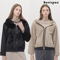 보니스팍스 레더 배색 후드 무스탕 점퍼-HY42MJ010