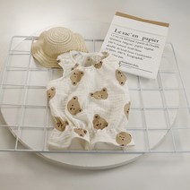 강아지 옷 부드러운 감성 린넨 나시 애견의류 티셔츠, 곰돌이