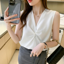브이와이 VY 여자 V넥 오피스룩 다크컬러 트위스트 블라우스