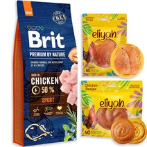 브릿 프리미엄 스포츠 치킨 전연령 대형견사료 3kg(+간식사은품), 스포츠 치킨15kg+엘리야 치킨롤&치킨슬라이스100g
