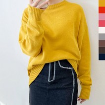 기타 뽀얌 여자 오버핏 데일리 램스울 라운드니트