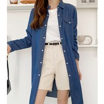 어썸도노 여성용 체스트 홀더포켓 롱 데님셔츠