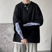 1+1 남성 맨투맨 보세 연예인 레이어드 패션 코디 라운드티 스타일 시밀러룩 루즈핏 흰색 아메카지 HA4