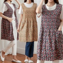 사계절 데일리 플리츠 꽃무늬 보풀 안나는 앞치마 식당 홈앞치마 단추 빅사이즈 앞치마, 랜덤