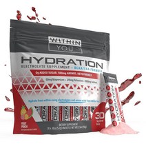 Within You 수분 공급 (30팩) 전해질 + EAA BCAA 마그네슘 칼륨 나트륨 아연 설탕 0g 첨가 500mg 아미노 케토 친화적 (과일 펀치) 미국직송 316227, Fruit Punch