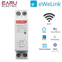1P N Din 레일 WIFI 회로 차단기 스마트 타이머 스위치 릴레이 원격 제어 eWeLink 알렉사 구글과 호환 가능, [01] 32A, 없음