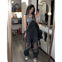 오버롤 캐주얼 팬츠 점퍼수트 데님 멜빵바지 점퍼슈트 찢청