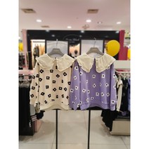 셀덴 [동아백화점 수성점] 22시즌 겨울 데이지꽃 프린트 루즈핏 프릴 카라 융기모 빅카라 맨투맨 티셔츠 EDMA22T54-01