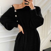 모던 럭셔리 사모님 금장 버튼 하이넥 원피스