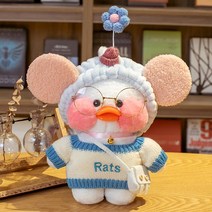 PKTOYS DIY귀여운갸우뚱 오리인형 행운 오가닉애착 빵빵덕오리 인형 스마스 가족 선물, 블루 화이트 스웨터 블루 플라워 헤어 밴드, 흰 오리 [기능 없음]