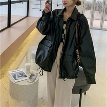 블랑 블랙 스트링 오버핏 투포켓 레더 가죽 자켓