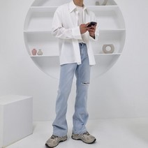 남자 5cm 슬림 스판 부츠컷 와이드 무릎 절개 데님 팬츠