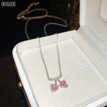 DFMEI 큐빅 큐빅 핑크 하트체리 목걸이 체인 디테일 여