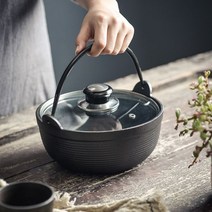 베이비웍 무쇠솥 찌개 튀김 주철 스튜 냄비 가정용 코팅되지 않은 일본 붙지 않는 돼지 철 수프 두꺼운, 02.지름 20cm (유리커버+장갑) 1