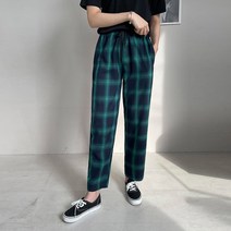 마이시즌 여성용 올데이 체크 밴딩 팬츠