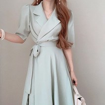 [레티고] 여름 캐주얼 레이어드 반팔 정장 원피스