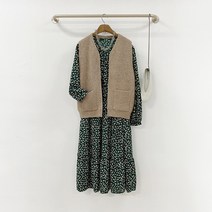 에코 잔꽃 플라워 브이넥 단추 캉캉 플레어 롱 원피스