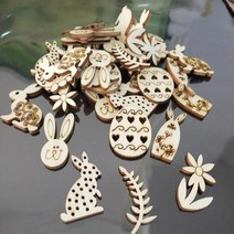 품질좋은 50pcs 나무 부활절 장식품 공예 모듬 미완성 된 달걀 토끼 병아리 튤립 컷 아웃 파티 장식에 대 한 교수형 태그, 한개옵션0