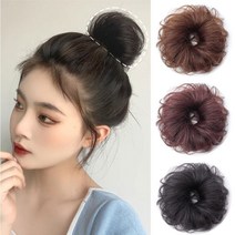 고급 젤예쁜 곱창머리가발 올림머리 똥머리가발 혼주메이크업 가발 당고머리 만두머리 포니테일 업스타일 진짜 리얼 인모 100프로, 오렌지브라운, 1개