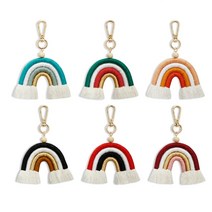 열쇠지갑 M6CC Rainbow Car Keychain Braided Rope Key Chain Women Trinket Car Bag Charm Pendant Key Ring G