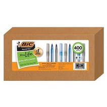 BIC 펜 대형 벌크 팩 잉크 400개 Bic Round Stic Xtra Life 볼펜 미디엄 포인트 1.0mm 블랙 200개 블루 박스 콤보 팩232785