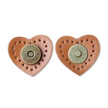 [동대문패션포인트] 자석 가죽 스냅 똑딱이 단추 3개, 하트자석, 브라운