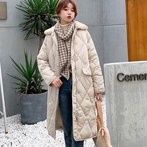 JUST FEEL!NG 경량패딩 퀄팅 퍼 카라 여성 롱패딩 겨울 양털 아우터