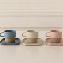파스텔 투톤 도자기 손잡이 컵 머그컵, 3개, 베이지