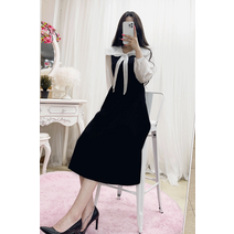 맨디 배색 리본 원피스