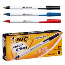 BIC 라운드 스틱 볼펜 1.0 검정색 청색 적색 빅볼펜 1타 12입, 검정색 144개입 (박스포장)