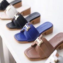 여름여성 금장H 천연가죽 3cm굽 슬리퍼 에나멜 시원한 샌들 뮬슬리퍼