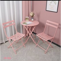 HC026 접이식 폴딩 원형철제 테이블세트 야외테이블세트, 마카분말/의자2+70사이즈 원형테이블