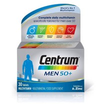영국 센트륨 Centrum 맨 50+ 멀티비타민 & 미네랄 A TO Zinc 24가지 필수 영양소 30정, 3팩