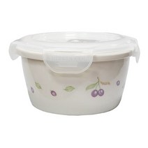 코렐쿡 플럼 무균열 세라믹 도자기 원형뚜껑찬통-소/12cm/500ml/화이트 도자기찬통