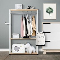 작은방 어린이 아기옷장 스탠드 옷걸이 선반 고정식행거, 내추럴화잇 80x40x130