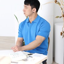 남자 머슬핏 오픈 카라넥 반팔 니트
